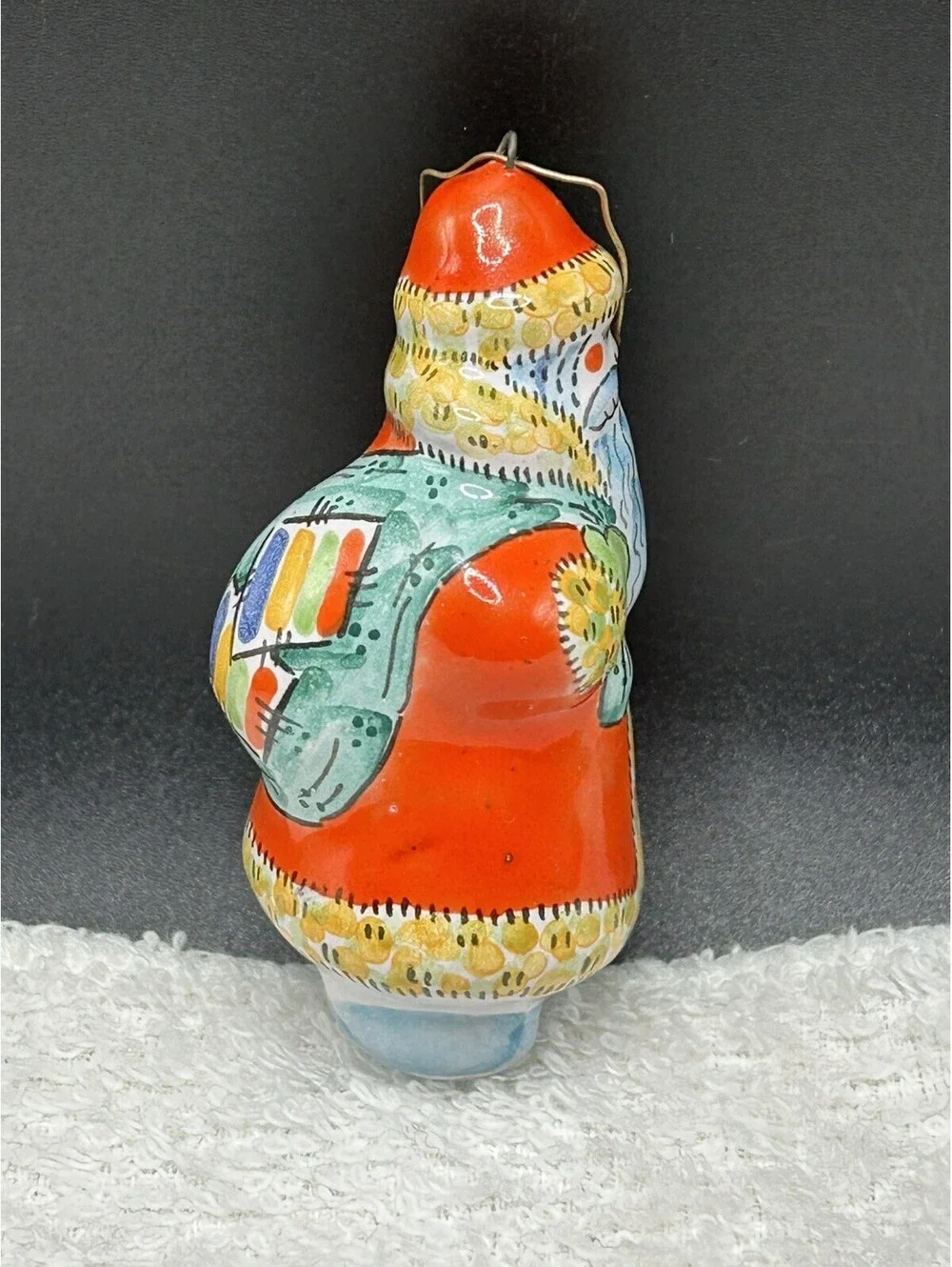 Vintage Russian Majolica Hand-painted Ceramic Santa Ornament 1970’s